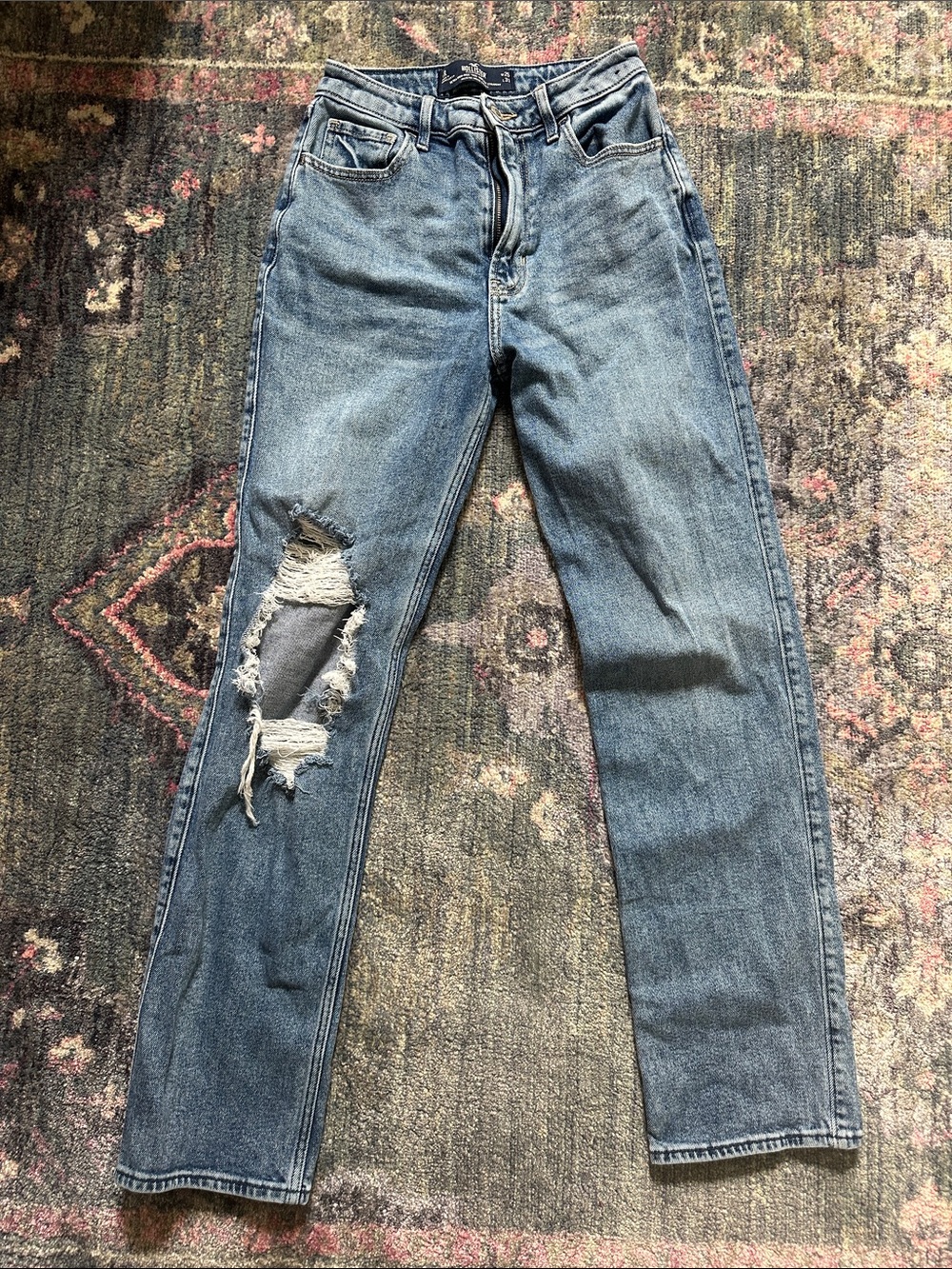 Hollister 1R Blue Ultra High-Rise 90s Vintage Straight-Leg Distressed Jeans W25